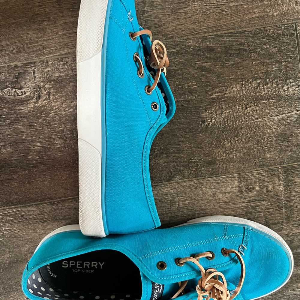 Sperry Blue Canvas Sneakers Casual Lace-Up - Picture 2 of 5